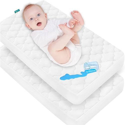 Cradle Bassinet Mattress Pad Cover, 2 Pack, for 36" × 18" Standard Cradle Mattress, Ultra Soft Microfiber Surface and Extra Waterproof Layer, Washer & Dryer Friendly