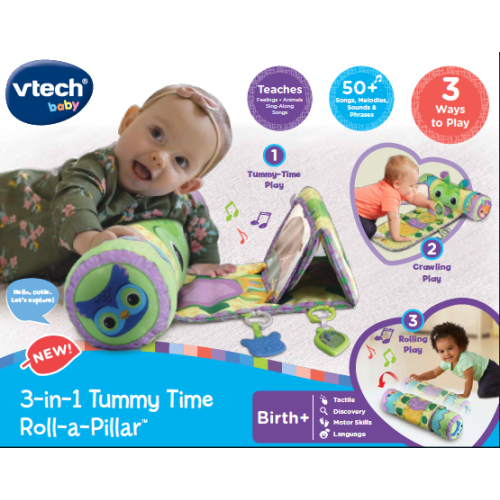 VTech 3-in-1 Tummy Time Roll-a-Pillar Interactive Baby Floor Toy