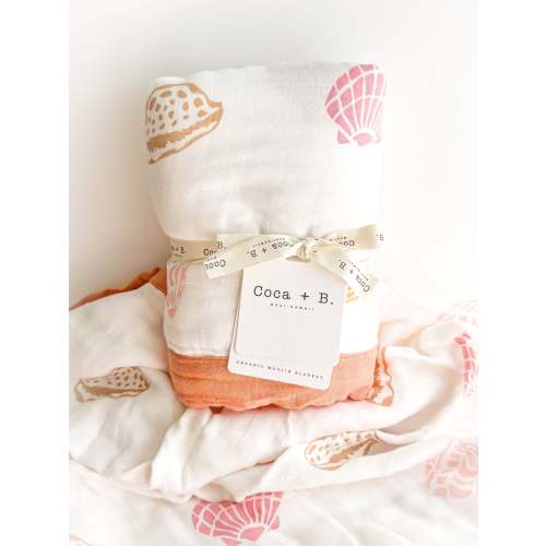 Boho Beach Organic Bamboo Muslin Baby Blanket | 6-Layer Seashell Print – Grace & Haven