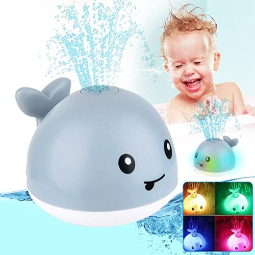Whale Bath Toy with Water Spray Sprinkler, Light Up - Gray Whale