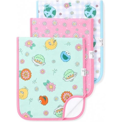 Copper Pearl Baby Burp Cloths 3 Pack, Cotton Burp Cloths, Absorbent Spit Up Rags, Sesame Street Retro Floral Set