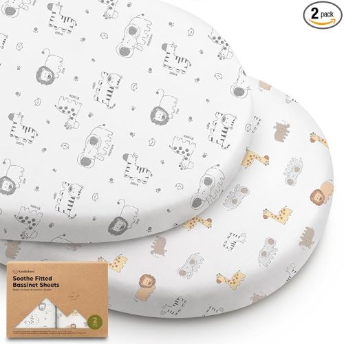 2-Pack Organic Baby Bassinet Sheets Boys, Girls - 100% Cotton Bassinet Mattress Sheets Compatible with Halo Bassinest Swivel Sleeper, Graco, Baby Delight, Universal Bassinet Fitted Sheets (KeaSafari)
