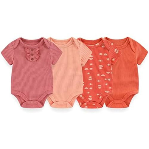 ZAV Solid Unisex Short Sleeve Baby Boy Girl Bodysuits 4-pack Cotton Cartoon Baby Clothes Soft Infant Outfits - Style 03 - 0-3months