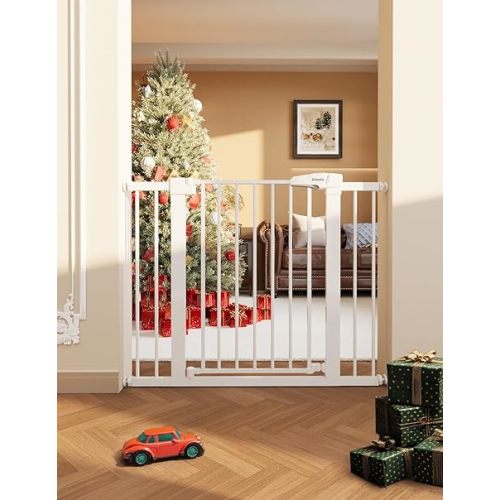 Babelio Baby Gate for Doorways and Stairs, 26''-40'' Auto Close Dog/Puppy Gate, Easy Install, Pressure Mounted, No Drilling, fits for Narrow and Wide Doorways, Safety Gate w/Door for Child and Pets