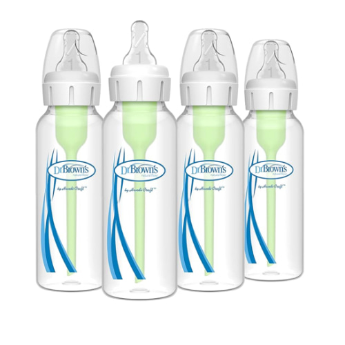 Dr. Brown's Natural Flow Anti-Colic Options+ Narrow Baby Bottle, 8 oz/250 mL, with Level 1 Slow Flow Nipples, 0m+, 4 Pack