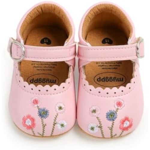 Baby Girls Mary Jane Flats with Bowknot Floral Princess Wedding Dress Shoes Soft Newborn Infant Crib First Walkers Prewalker