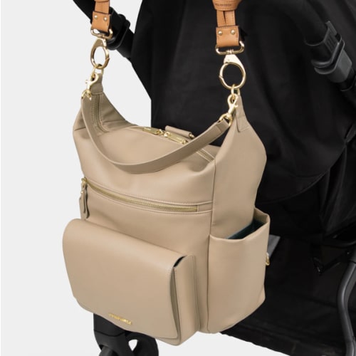Peek-A-Boo Vegan Leather Convertible Hobo Backpack 2.0 in Taupe