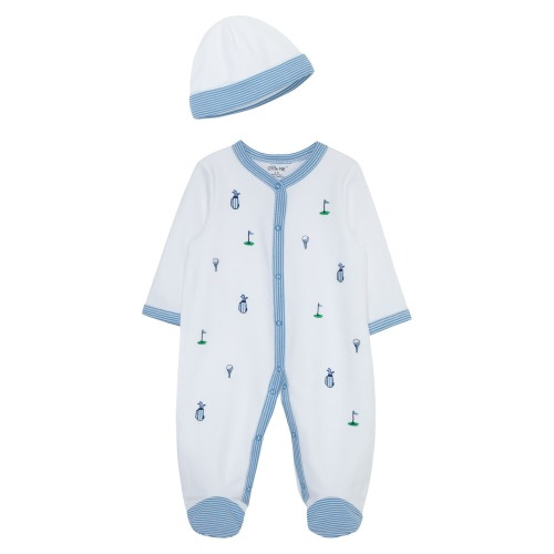 Baby Fore! Golf Embroidered Cotton Footie & Hat Set, 6M, White