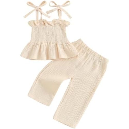 VISGOGO Infant Baby Toddler Girls Clothes Solid Color Sleeveless Camisole Linen Pants Set Baby Summer Outfits