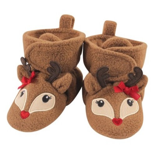 Hudson Baby Infant Baby Girls Cozy Fleece Booties, Girls Reindeer, 0-6 Months