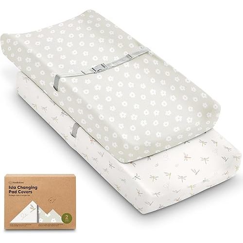 2-Pack Baby Changing Pad Covers for Girl, Boy, Neutral - Soft Viscose Derived from Bamboo Changing Table Pad Cover Sheets, Baby Nursery Diaper Changing Pad Cover, Contour Changing Pad Liner (Meadow)