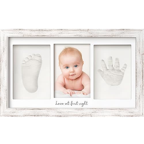 Baby Hand and Footprint Kit - Baby Footprint Kit, Newborn Keepsake Frame, Baby Handprint Kit, Personalized Baby Gifts, Nursery Decor, Baby Shower Gifts for Girls Boys(Vintage White)