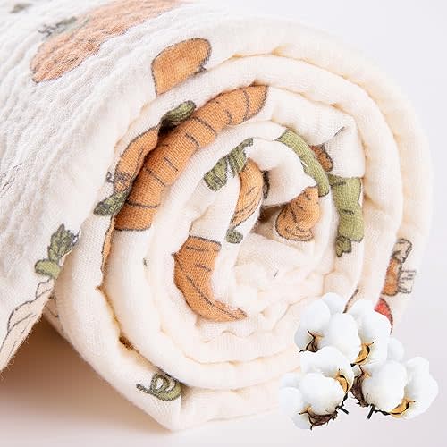 Hooded Towel Muslin Hooded Towel Made from Organic Cotton 6-Layer Cotton Bath Towel, Soft Bath Towels 25x51inches for Toddler Baby,Pumpkin Costume