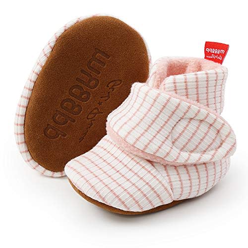 Timatego Newborn Baby Boys Girls Booties Stay On Socks Non Skid Soft Sole Infant Toddler Warm Winter House Slipper Crib Shoes 0-18 Months