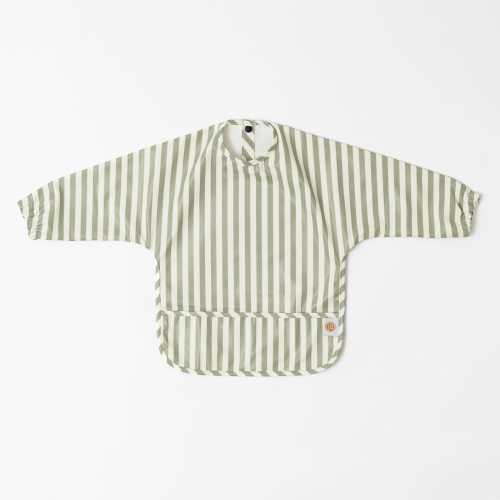 Waterproof Long Sleeve Bib | Weaning Bib | Painting Apron | For Infants and Toddlers 6 - 24 Months - Sage Stripes