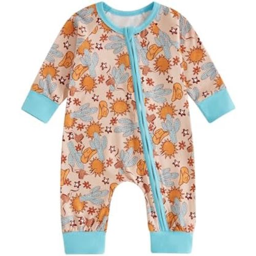 Karwuiio Baby Boy Girl Western Clothes Cow Print Long Sleeve Romper Jumpsuit One Piece Newborn Fall Winter Outfit