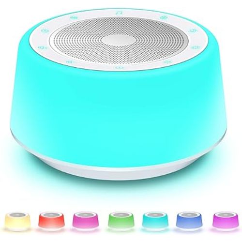 BGOVERSS White Noise Machine with 30 Soothing Sounds and 7 Colors Warm Night Light for Sleeping, 5 Timers Portable Plug in Sound Machine for Baby, Adults, White Color