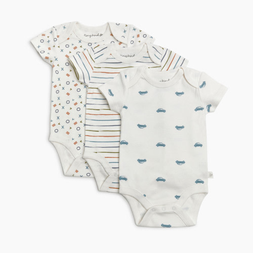 Tiny Kind 3 Pack Assorted Organic Cotton Bodysuits - Assorted Blues, 3-6 M