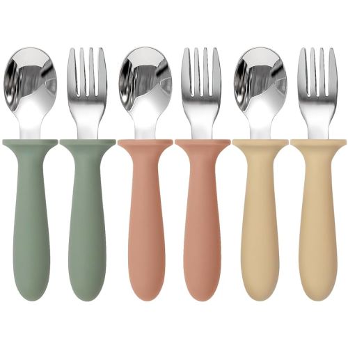 Amazon.com: Eascrozn 6 Pack Toddler Utensils, kids Silverware with Silicone Handle, 18/8 Stainless Steel Children Safe Spoons and Forks Set Baby Feeding Essentials, Dishwasher Safe : Baby