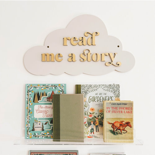 Read me a story cloud cut out, nursery wall decor, reading wall, fairytale decor, wood word cutouts, cloud decor
