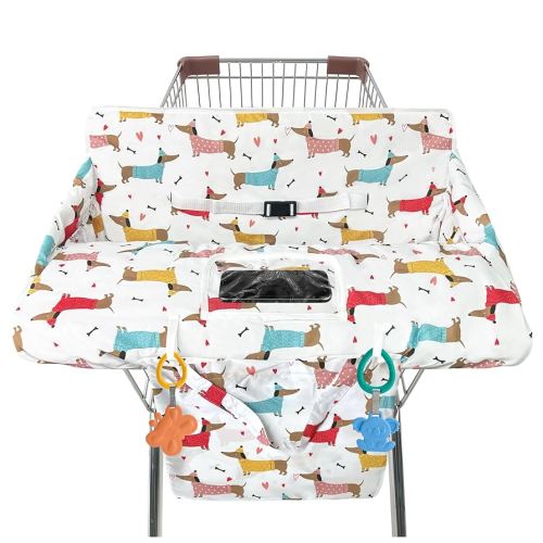 Shopping Cart Cover for Baby,2-in-1 High Chair Cover Soft,Portable, and Machine Washable,Comfortable Cotton Seat Pad with Safety Harness and Portable Cloth Bag,Fits All Supermarkets and Restaurants