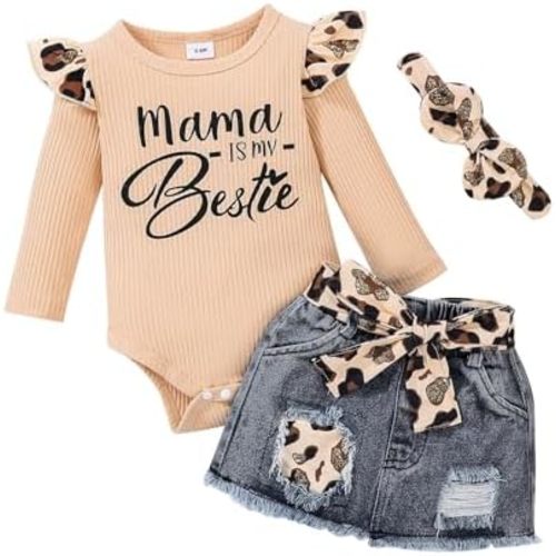 Baby Girl Clothes Newborn Long Sleeve Ruffle Romper Short Skirt Jeans Pants Leporad Headband Infant Outfits