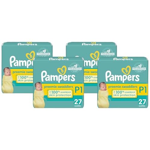 Pampers Swaddlers Diapers Preemie - Size P1, 27 Count, Ultra Soft Disposable Baby Diapers (Pack of 4)