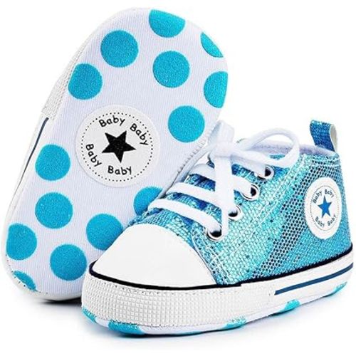 Unisex Baby Soft Sole Sneakers, Canvas Denim High Top, Newborn Infant First Walkers