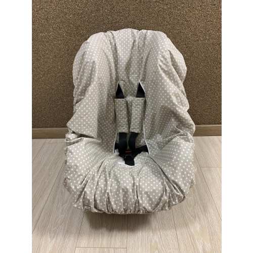 Waterproof Toddler Car Seat Liner Protector for Kids in Polka Dot Beige with Strap Covers, 100% Organic Cotton,Customizable Baby Shower Gift