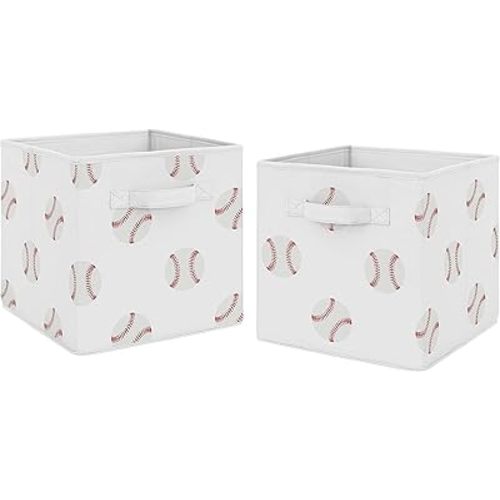 Sweet Jojo Designs Red and White Sports Organizer Storage Bins for Baseball Patch Collection - Set of 2