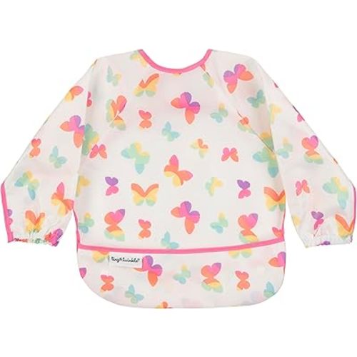 Tiny Twinkle Mess Proof Baby Bib|Waterproof Smock Bib for Eating,Machine Washable Full Sleeve with Pocket(Butterflies, Small 6-24 Months)