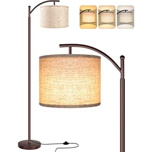ROTTOGOON Floor Lamp for Living Room, LED Tall Industrial Standing Lamp Reading for Bedroom, Office (9W LED Bulb, Beige Lampshade Included) -Oil-Rubbed Bronze