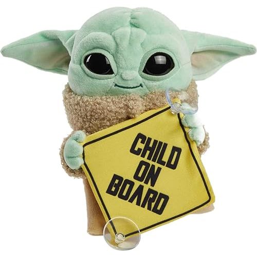 Star Wars Grogu Plush “Child on Board” Sign +Toy, 8-in Character from The Mandalorian, Soft, Collectible Cuddle Toy & Automobile Signage