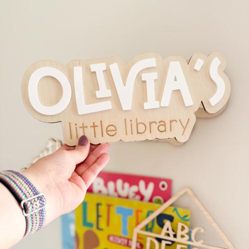 Personalised children’s library sign, personalised wooden sign, book corner, book nook sign, childrens room decor, nursery wall art
