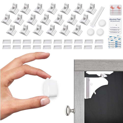 Adakot Magnetic Cabinet Locks, 20 Pack Baby Proof Latches for Cupboards, Drawers, No Drill Installation