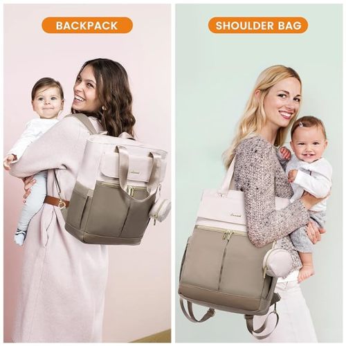 LOVEVOOK Diaper Bag Backpack,Diaper Bag Tote with Insulated Pockets,Baby Bag for Girl Boy with Changing Pad,Large Baby Diaper Bag with Pacifier Case,Anti-Theft Travel Backpack for Women,Coffee-Beige - Coffee-beige - 15.6-Inch