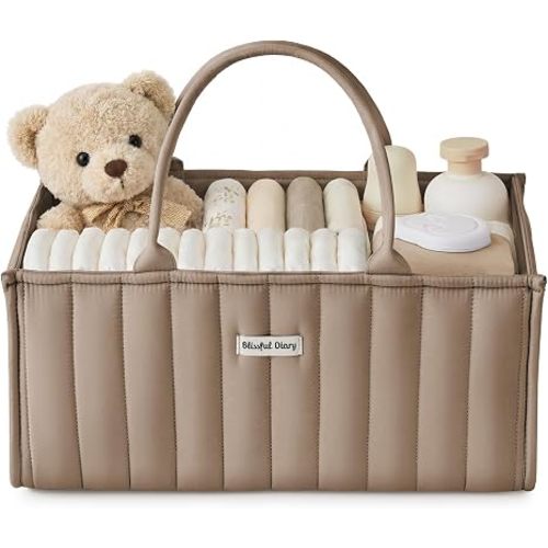 Blissful Diary Baby Diaper Caddy Organizer, Stylish Storage Basket for Newborn Essentials and Diaper Station, Gift for Baby Shower and Registry Must-Have, Sand