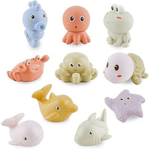 Mold Free Bath Toys for Infants 6-12 Months - 10PCS Bath Squirt Toys Silicone Ocean Animals Bathtub Float Toy for Water Play Kids Preschool Education Toy Learning Skills for Bathroom
