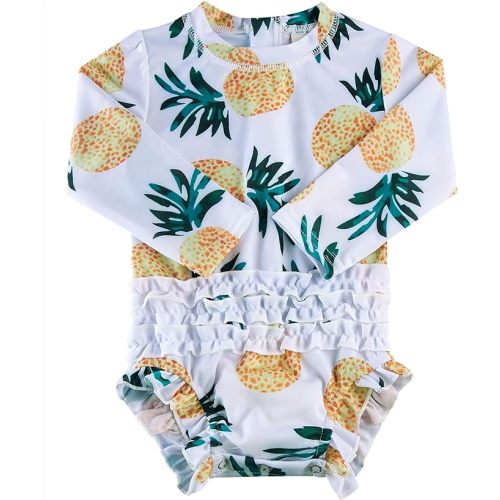 BFUSTYLE Baby Girls Ruffle Swimsuit Hawaiian Rashguard Shirt Toddler Long Sleeve Swimwear with Zipper 3-24 Months - 3-6 Months - Pineapple