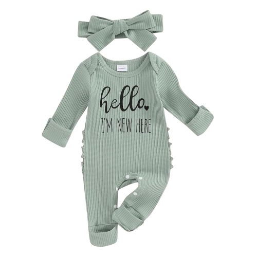 Baby Girl Winter Clothes Newborn Little Sister Going Coming Home Outfit Ruffle Mitten Romper Cute Ribbed Jumpsuit