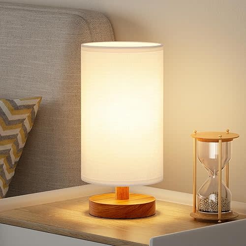 Small Table Lamp - White Shade/Walnut Base