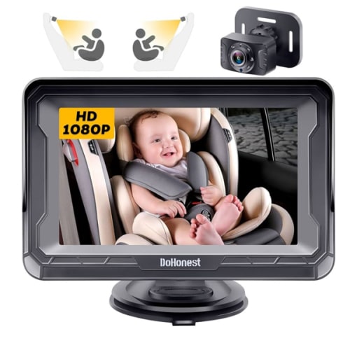 DoHonest Baby Car Camera HD 1080P - Rear-Facing Car Baby Monitor with Night Vision, Adjustable View Angle, Easy Setup, Anti-Glare Display, Safety for Kids & Infants