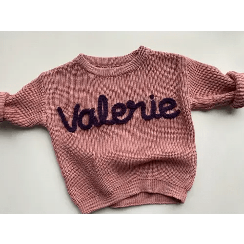 Custom hand embroidered baby name sweater, Toddler infant baby name sweater, oversized chunky name sweater, custom baby sweater