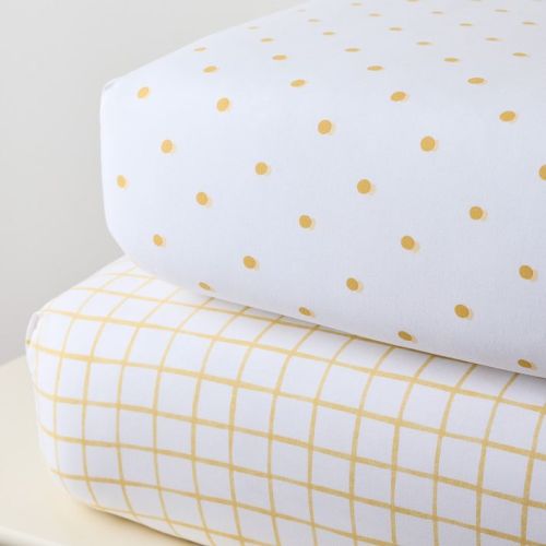Painterly Grid & Shadow Dot Crib Sheet Bundle-sunbeam yellow