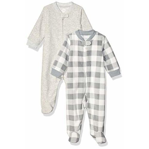 Amazon Essentials Unisex Babies' Microfleece Footed Zip-Front Sleep and Play, Pack of 2