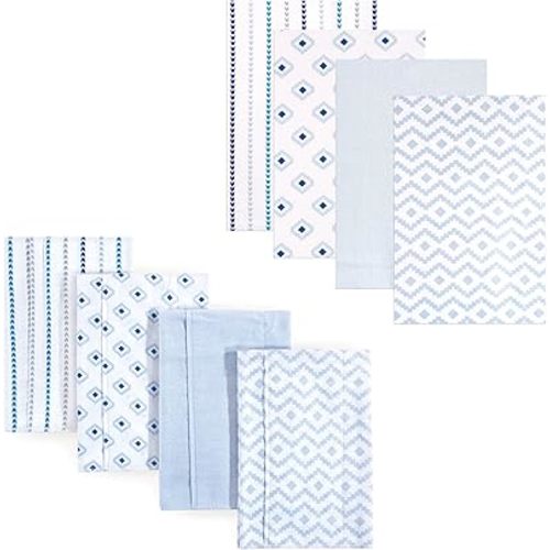 Hudson Baby Unisex Baby Cotton Flannel Burp Cloths and Receiving Blankets, 8-Piece, Boy Modern, One Size