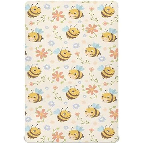 Crib Sheets for Boys Bumble Bee Flowers Toddler Baby Girl Sheets for Crib,Neutral Mini Crib Nursery Mattress Sheets Fitted,Crib Mattress 52 * 28 * 9In Flesh-Colored