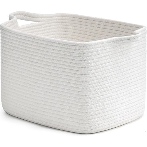 INDRESSME White Woven Storage Basket, Baby Gift Baskets for Nursery, Clothes Organizer for Shelves, Small Laundry Basket, Decorative Bin for Toys, Books, 13 x 10 x 9 inches