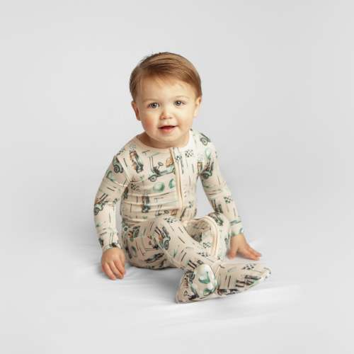 Print Footie with 2 Way Zipper in Latte Golf 12M-18M