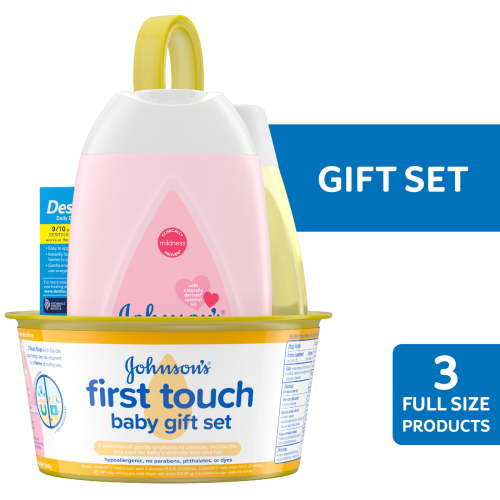 Johnson's First Touch Baby Gift Set with Baby Lotion, Diaper Cream and Shampoo, 4 full size items